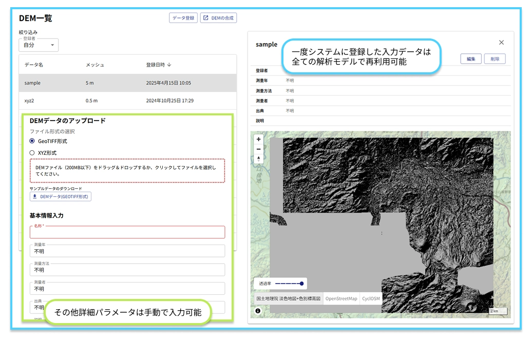 入力データの登録・管理画面
